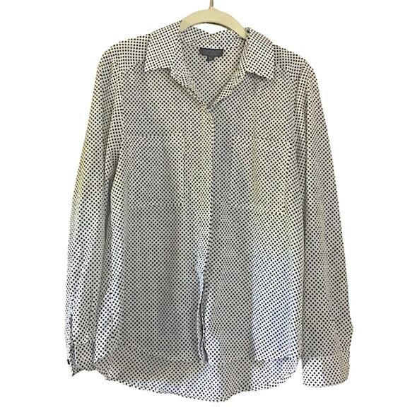 Topshop Tops - Topshop White Button-Up Blouse with Black Polka Dots Size 8